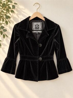 For Joseph Black Velvet Women's Peplum Jacket